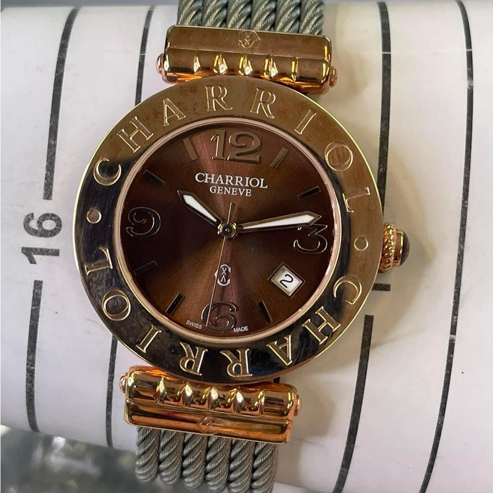 Charriol Gold and Brown Timepiece with Cable Band
